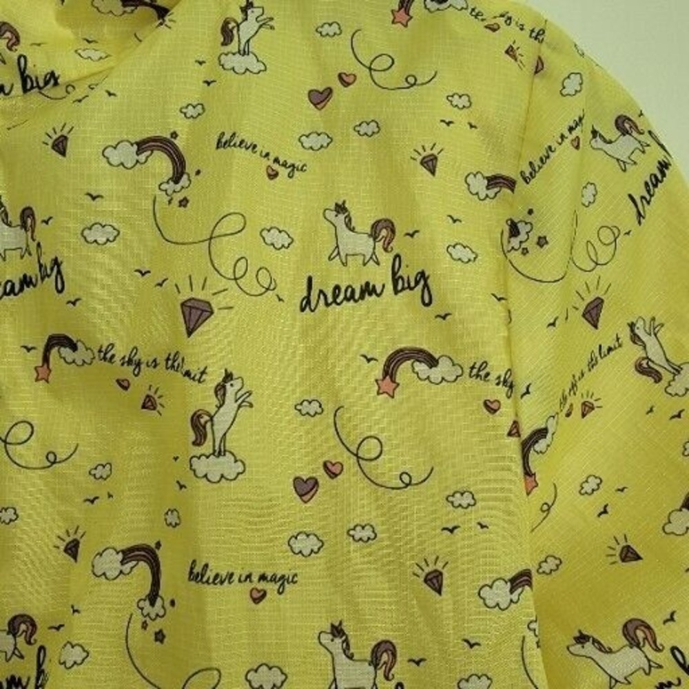 Pink Platinum Girls Size 14/16 Yellow Windbreaker Full Zip Jacket Yellow Unicorn - Picture 2 of 9